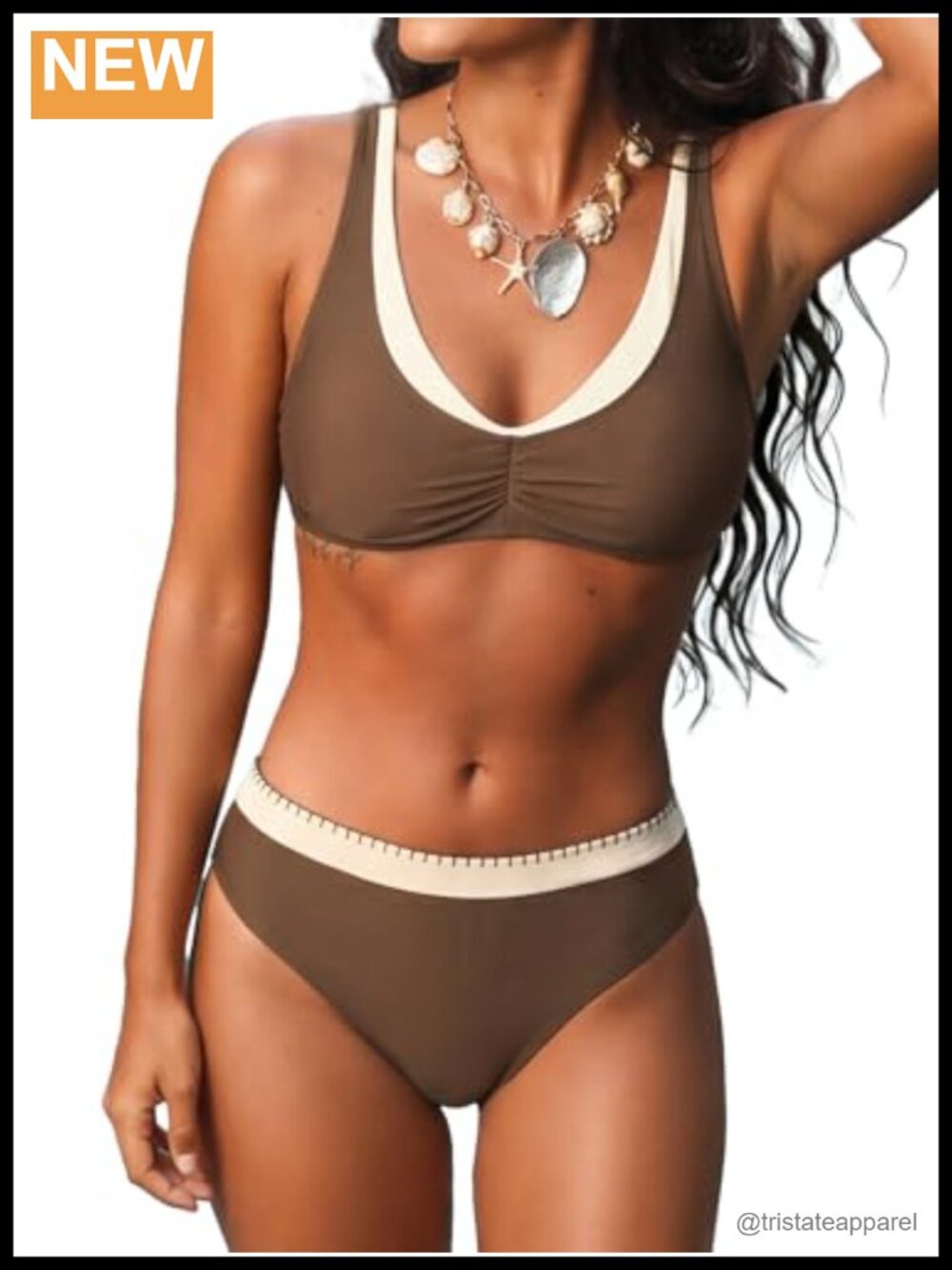 Sporty Color Block Bikini Set Layered V Neck Adjustable Straps Two Piece